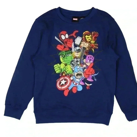 💜 3/25 NWT Marvel Comics Boys Avengers Movie Team Chibi Crewneck Sweatshirt - Picture 1 of 4